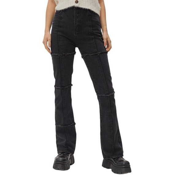 NASTY Gal Grid Seam Detail Flare Jean High Waisted Washed Black Women's Size 12 - Picture 1 of 9